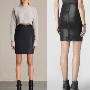 All Saints Black Metal Pencil Skirt